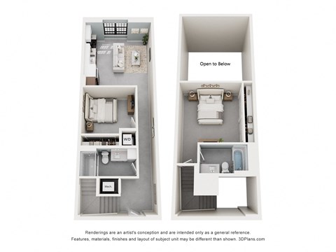 Floor plan for 2 beds, 2 baths, 963 sqft